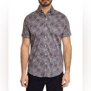 ROBERT GRAHAM Cotton Stretch Paisley short sleeve  Button Down Black Shirt Sz L